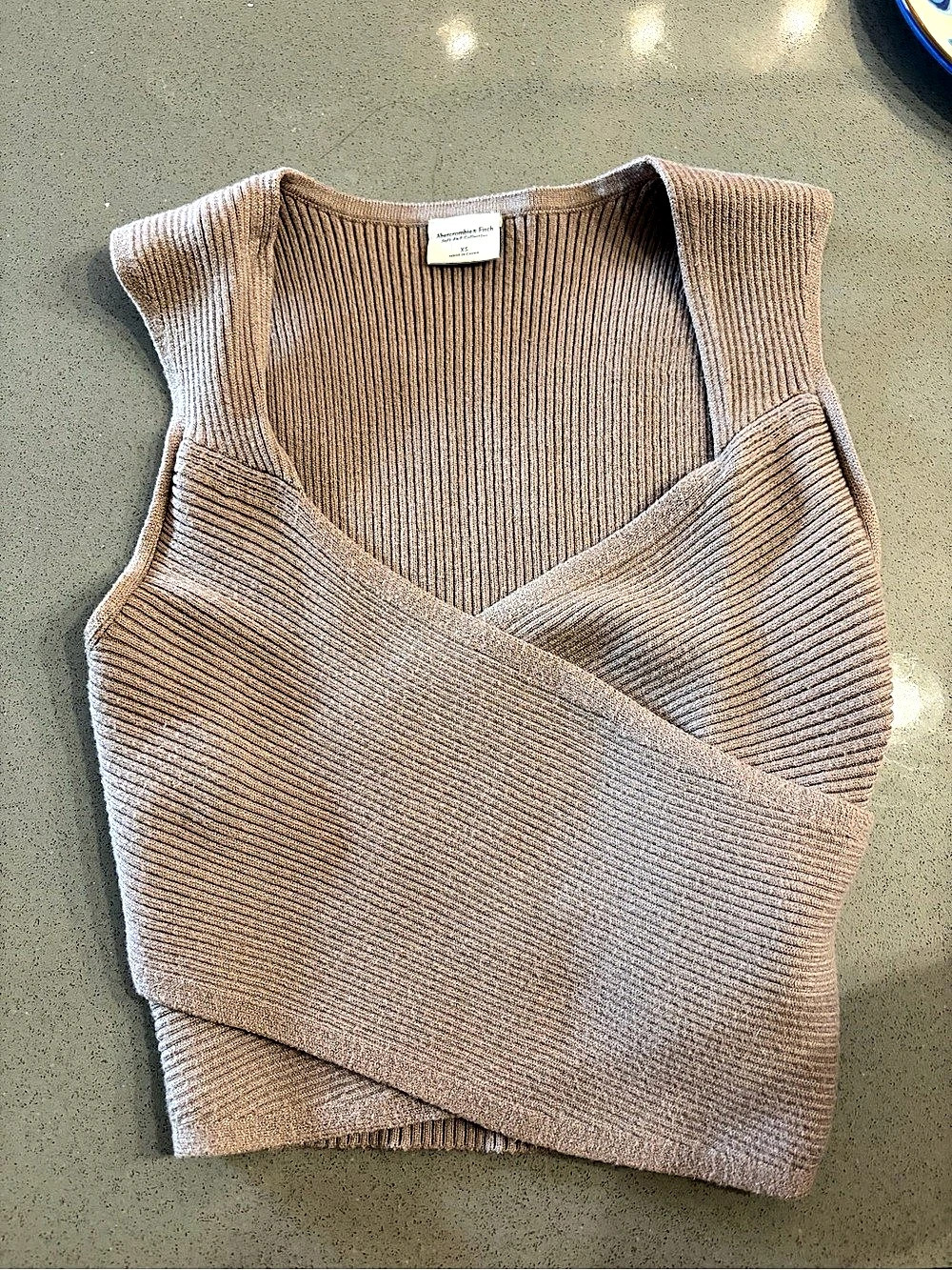 Abercrombie & Fitch Soft A&F Collection Ribbed Faux Wrap Crop Tank Brown